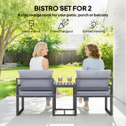 Outsunny - Outdoor Bistro Set, Patio Furniture Set with 2 Chairs and Side Table for Garden Balcony Poolside, Grey
