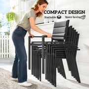 Outsunny - Patio Dining Set for 6, Aluminum Expandable Outdoor Table and 6 Stackable Chairs with Padded Back, Mesh Seat, Black
