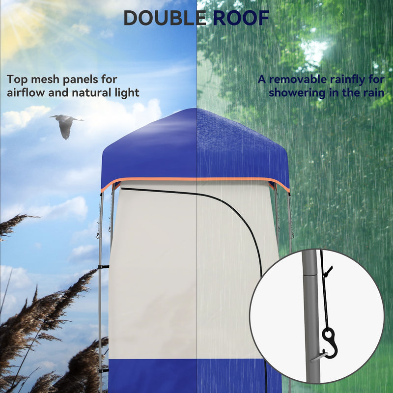 Outsunny - Camping Shower Tent, Portable Privacy Shelter with Solar Shower Bag, Removable Floor and Carrying Bag, Blue