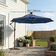 10 ft Offset Patio Umbrella with Solar Light, Garden Hanging Parasol with 360° Rotation, Tilt, Cover, Navy Blue