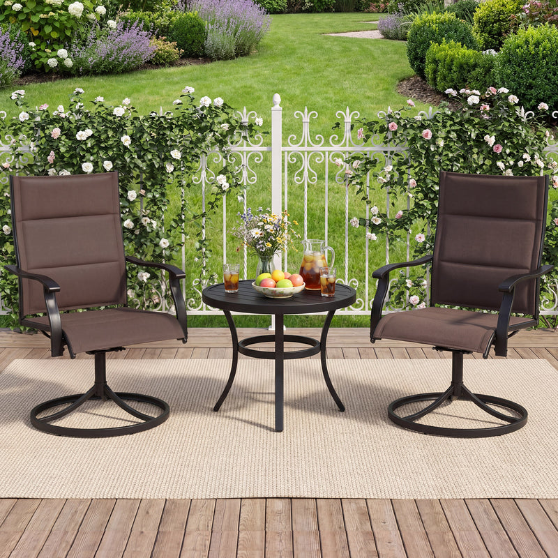 Costway - Padded Patio Swivel Chairs Set of 2 Ergonomic Outdoor Dining Chairs with Breathable Fabric-Brown