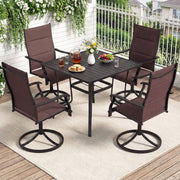 Costway - Padded Patio Swivel Chairs Set of 2 Ergonomic Outdoor Dining Chairs with Breathable Fabric-Brown