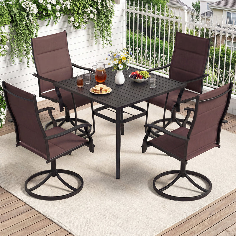 Costway - Padded Patio Swivel Chairs Set of 2 Ergonomic Outdoor Dining Chairs with Breathable Fabric-Brown