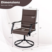 Costway - Padded Patio Swivel Chairs Set of 2 Ergonomic Outdoor Dining Chairs with Breathable Fabric-Brown
