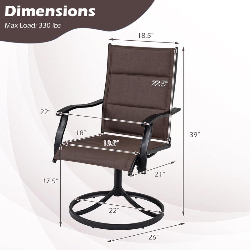 Costway - Padded Patio Swivel Chairs Set of 2 Ergonomic Outdoor Dining Chairs with Breathable Fabric-Brown