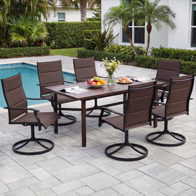 Costway - Padded Patio Swivel Chairs Set of 2 Ergonomic Outdoor Dining Chairs with Breathable Fabric-Brown
