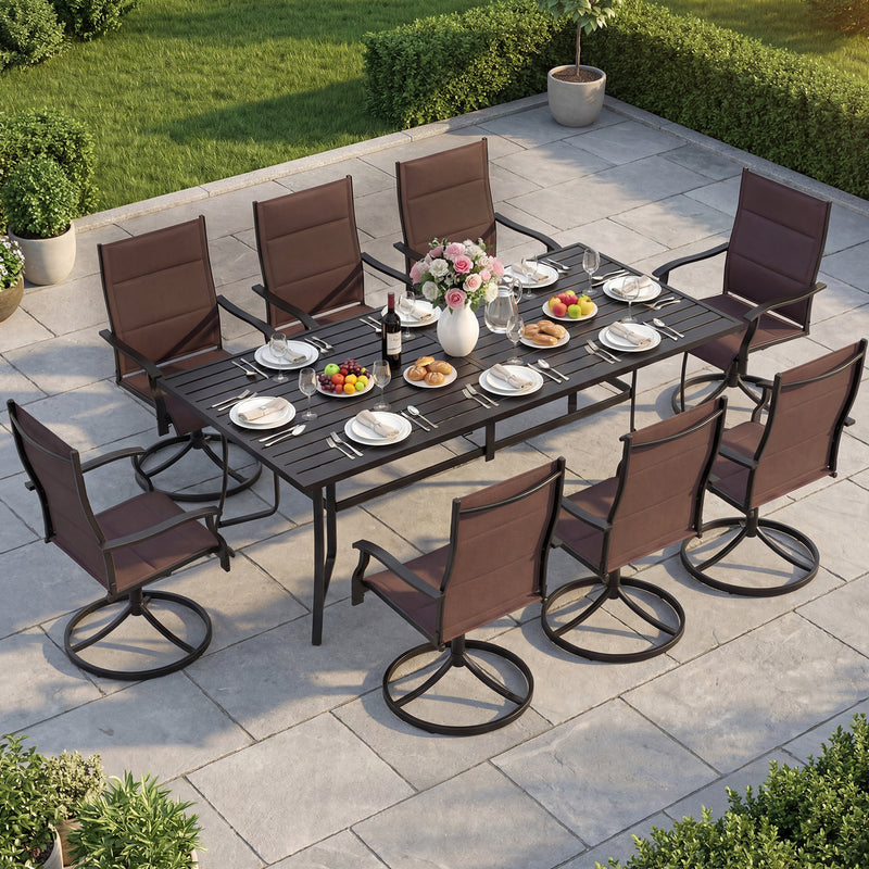 Costway - Padded Patio Swivel Chairs Set of 2 Ergonomic Outdoor Dining Chairs with Breathable Fabric-Brown