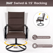 Costway - Padded Patio Swivel Chairs Set of 2 Ergonomic Outdoor Dining Chairs with Breathable Fabric-Brown