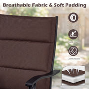 Costway - Padded Patio Swivel Chairs Set of 2 Ergonomic Outdoor Dining Chairs with Breathable Fabric-Brown