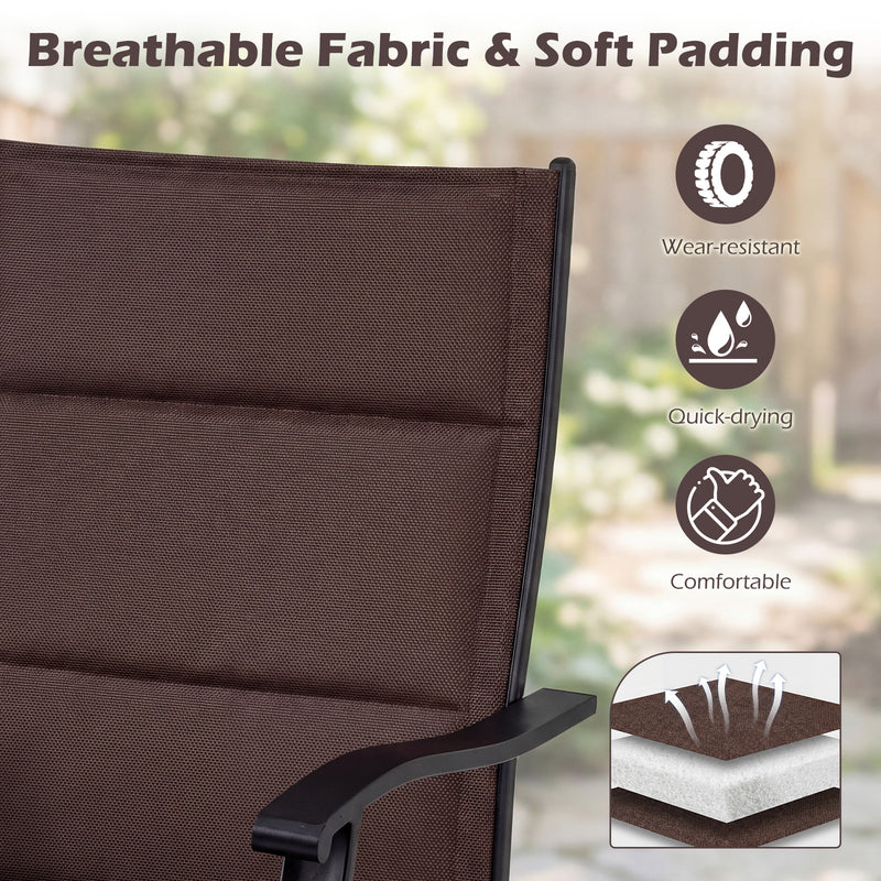Costway - Padded Patio Swivel Chairs Set of 2 Ergonomic Outdoor Dining Chairs with Breathable Fabric-Brown