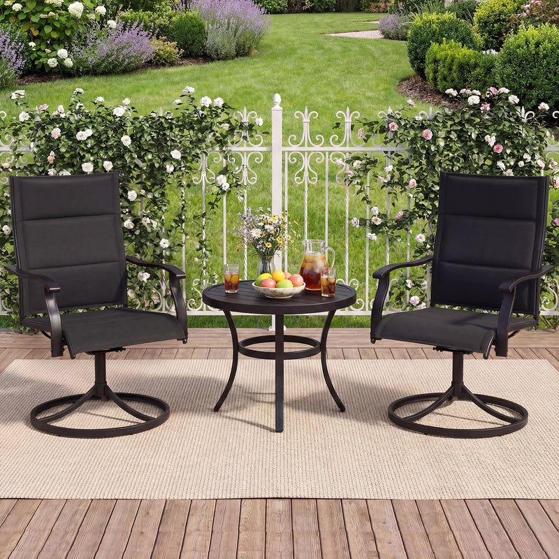 Costway - Padded Patio Swivel Chairs Set of 2 Ergonomic Outdoor Dining Chairs with Breathable Fabric-Black