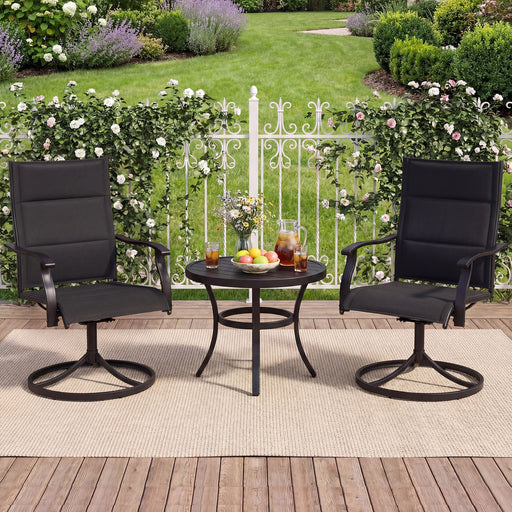 Costway - Padded Patio Swivel Chairs Set of 2 Ergonomic Outdoor Dining Chairs with Breathable Fabric-Black