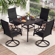 Costway - Padded Patio Swivel Chairs Set of 2 Ergonomic Outdoor Dining Chairs with Breathable Fabric-Black