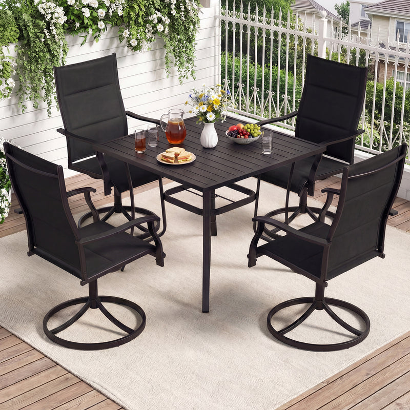 Costway - Padded Patio Swivel Chairs Set of 2 Ergonomic Outdoor Dining Chairs with Breathable Fabric-Black