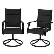 Costway - Padded Patio Swivel Chairs Set of 2 Ergonomic Outdoor Dining Chairs with Breathable Fabric-Black