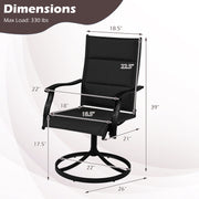 Costway - Padded Patio Swivel Chairs Set of 2 Ergonomic Outdoor Dining Chairs with Breathable Fabric-Black