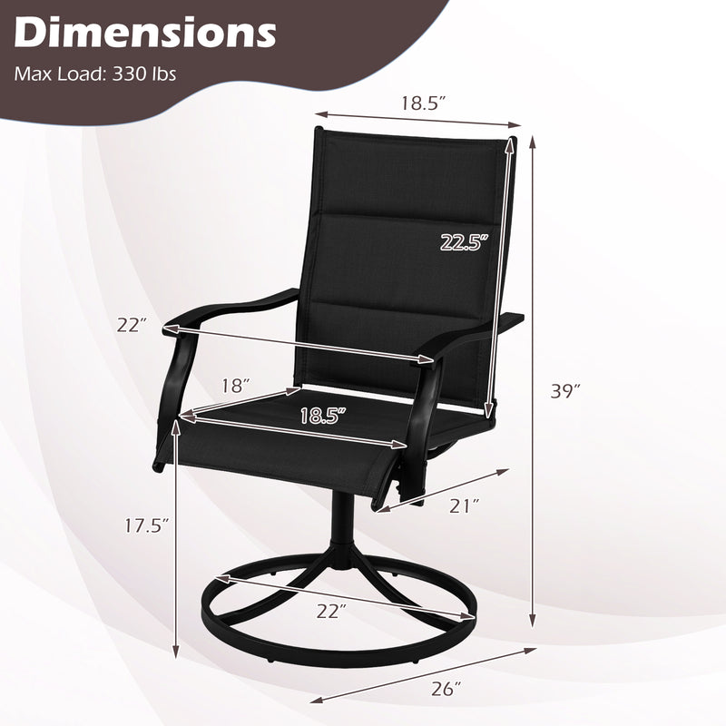 Costway - Padded Patio Swivel Chairs Set of 2 Ergonomic Outdoor Dining Chairs with Breathable Fabric-Black