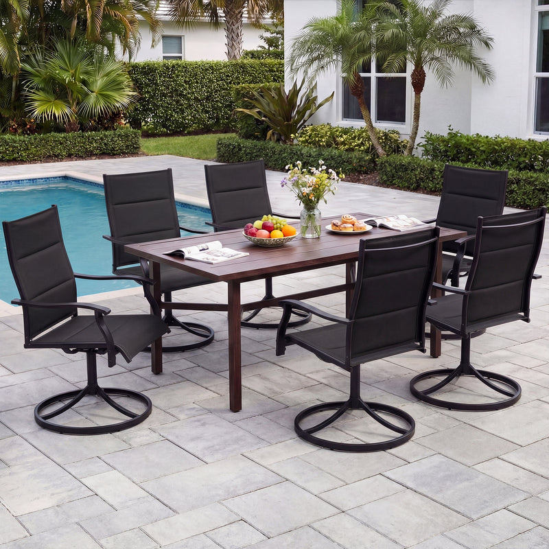 Costway - Padded Patio Swivel Chairs Set of 2 Ergonomic Outdoor Dining Chairs with Breathable Fabric-Black