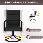 Costway - Padded Patio Swivel Chairs Set of 2 Ergonomic Outdoor Dining Chairs with Breathable Fabric-Black