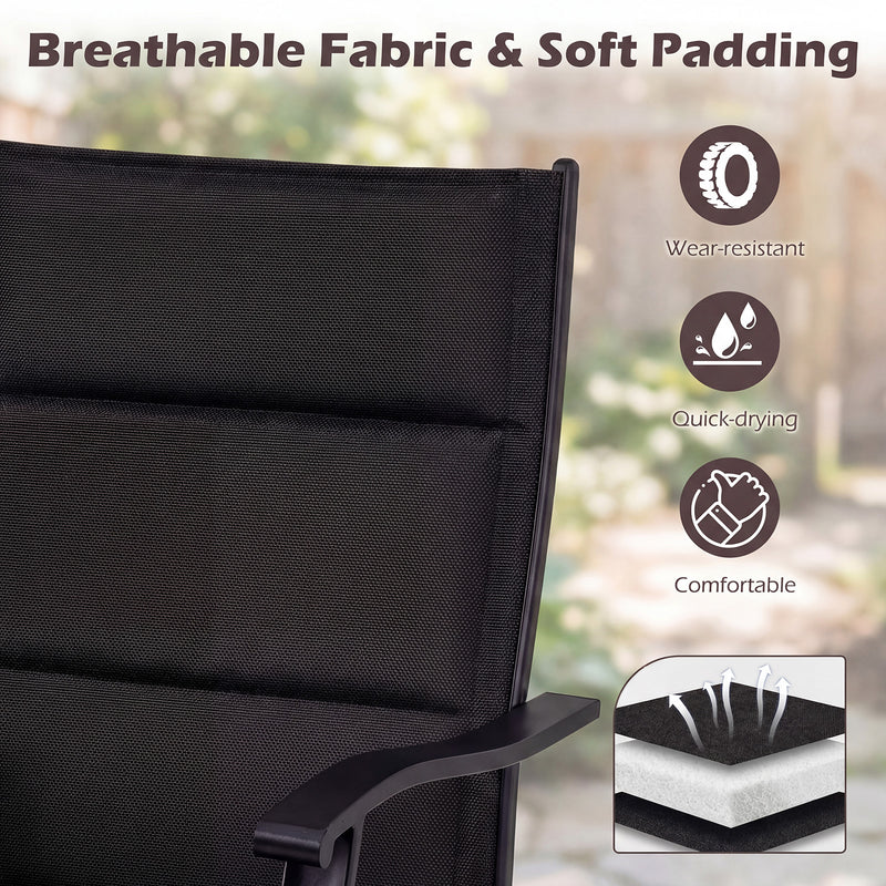 Costway - Padded Patio Swivel Chairs Set of 2 Ergonomic Outdoor Dining Chairs with Breathable Fabric-Black