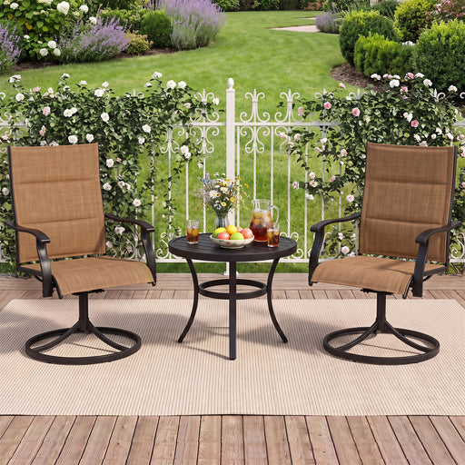 Costway - Padded Patio Swivel Chairs Set of 2 Ergonomic Outdoor Dining Chairs with Breathable Fabric-Light Brown