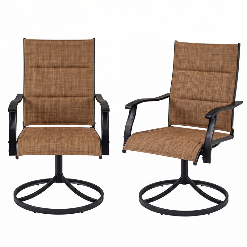 Costway - Padded Patio Swivel Chairs Set of 2 Ergonomic Outdoor Dining Chairs with Breathable Fabric-Light Brown