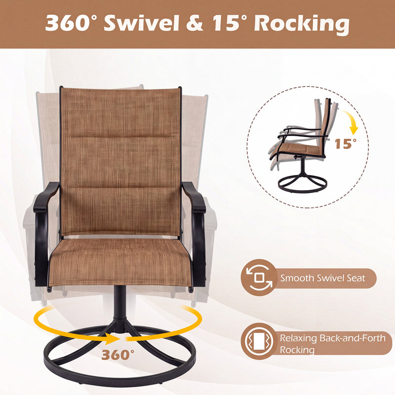 Costway - Padded Patio Swivel Chairs Set of 2 Ergonomic Outdoor Dining Chairs with Breathable Fabric-Light Brown