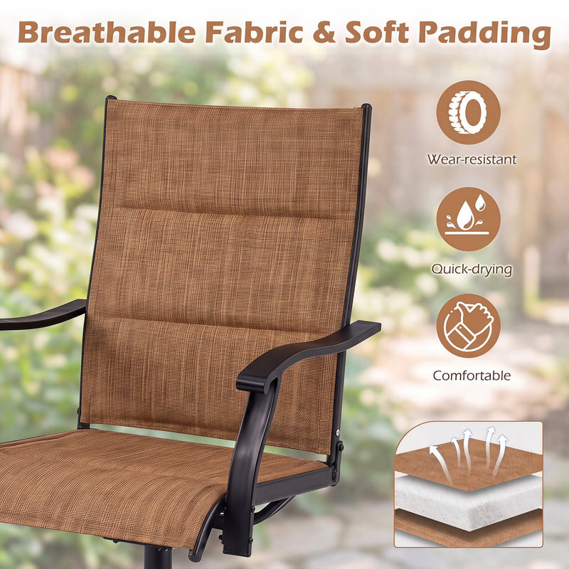 Costway - Padded Patio Swivel Chairs Set of 2 Ergonomic Outdoor Dining Chairs with Breathable Fabric-Light Brown