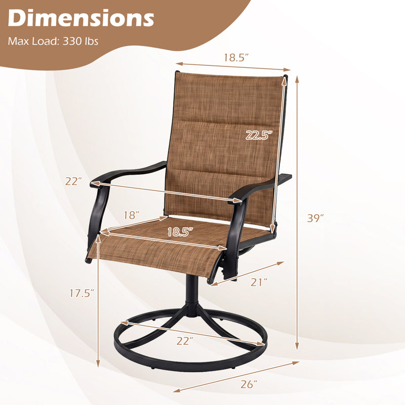 Costway - Padded Patio Swivel Chairs Set of 2 Ergonomic Outdoor Dining Chairs with Breathable Fabric-Light Brown