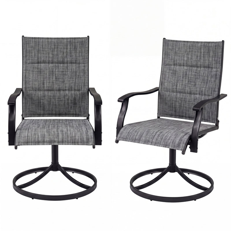 Costway - Padded Patio Swivel Chairs Set of 2 Ergonomic Outdoor Dining Chairs with Breathable Fabric-Gray