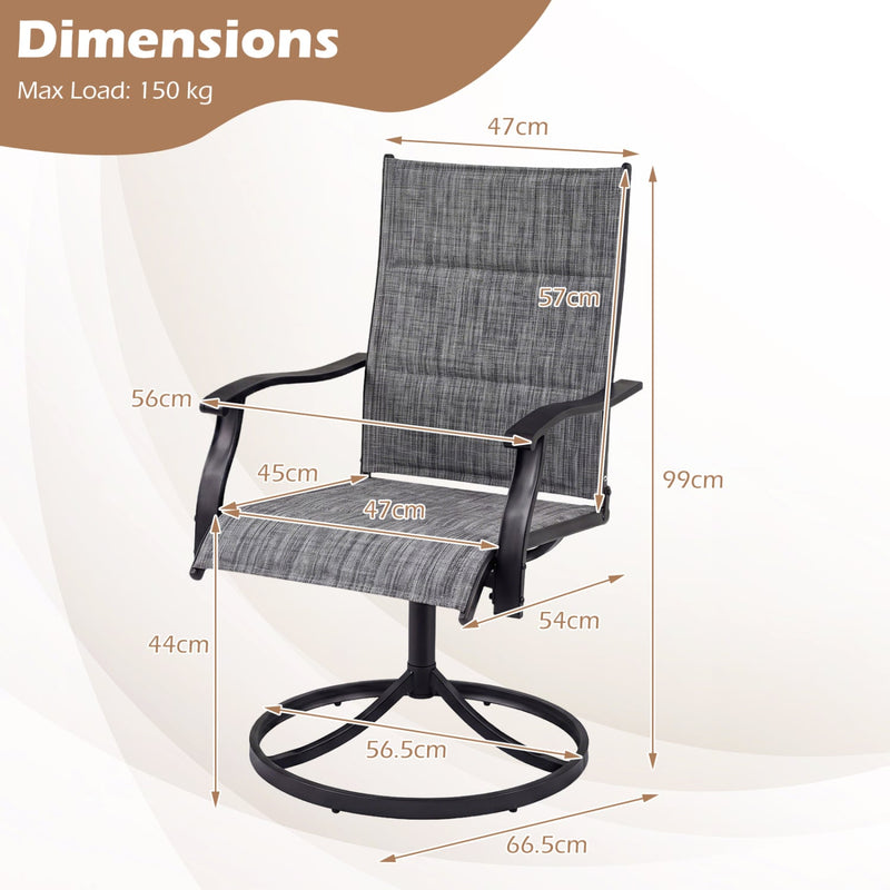 Costway - Padded Patio Swivel Chairs Set of 2 Ergonomic Outdoor Dining Chairs with Breathable Fabric-Gray