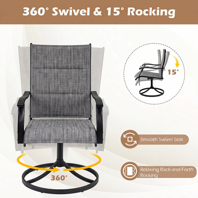 Costway - Padded Patio Swivel Chairs Set of 2 Ergonomic Outdoor Dining Chairs with Breathable Fabric-Gray