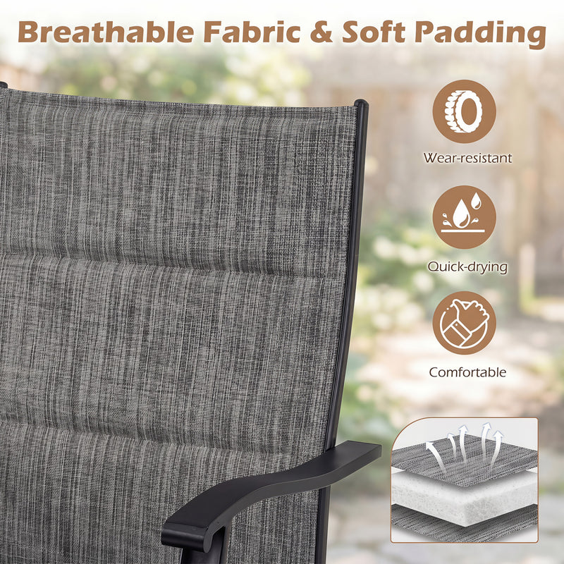 Costway - Padded Patio Swivel Chairs Set of 2 Ergonomic Outdoor Dining Chairs with Breathable Fabric-Gray