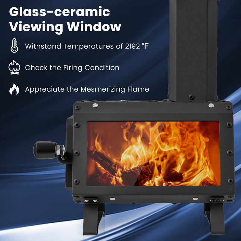 Costway - Patented Portable Wood Camping Burning Stove Heater with 2 Cooking Positions