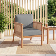 Costway - Patio Acacia Wood Chair Set of 2 with Woven Rope Armrests and Seat Back Cushions for Backyard-Gray