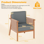Costway - Patio Acacia Wood Chair Set of 2 with Woven Rope Armrests and Seat Back Cushions for Backyard-Gray
