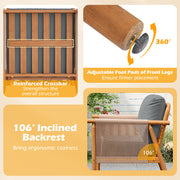 Costway - Patio Acacia Wood Chair Set of 2 with Woven Rope Armrests and Seat Back Cushions for Backyard-Gray