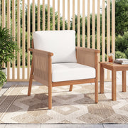 Costway - Patio Acacia Wood Chair Set of 2 with Woven Rope Armrests and Seat Back Cushions for Backyard-White
