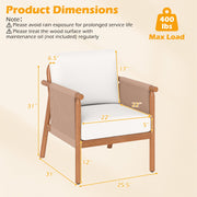 Costway - Patio Acacia Wood Chair Set of 2 with Woven Rope Armrests and Seat Back Cushions for Backyard-White