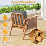 Costway - Patio Acacia Wood Chair Set of 4 with Woven Rope Armrests and Seat Back Cushions for Backyard-Gray