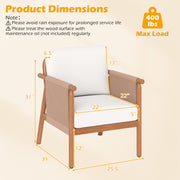 Costway - Patio Acacia Wood Chair Set of 4 with Woven Rope Armrests and Seat Back Cushions for Backyard-White