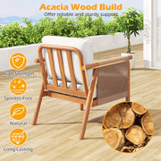 Costway - Patio Acacia Wood Chair Set of 4 with Woven Rope Armrests and Seat Back Cushions for Backyard-White