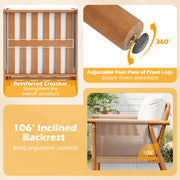 Costway - Patio Acacia Wood Chair Set of 4 with Woven Rope Armrests and Seat Back Cushions for Backyard-White