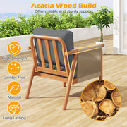 Costway - Patio Acacia Wood Chair with Woven Rope Armrests and Seat Back Cushions for Backyard-Gray
