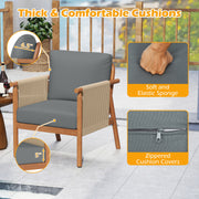 Costway - Patio Acacia Wood Chair with Woven Rope Armrests and Seat Back Cushions for Backyard-Gray