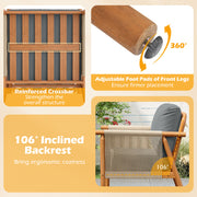Costway - Patio Acacia Wood Chair with Woven Rope Armrests and Seat Back Cushions for Backyard-Gray
