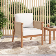 Costway - Patio Acacia Wood Chair with Woven Rope Armrests and Seat Back Cushions for Backyard-White