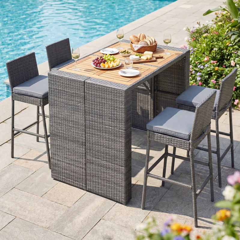 Costway - Patio Acacia Wood Dining Set for Home-Grey