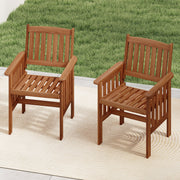 Costway - Patio Chairs Set of 2 Outdoor Solid Wood Chairs with Slatted Seat and Inclined Backrest