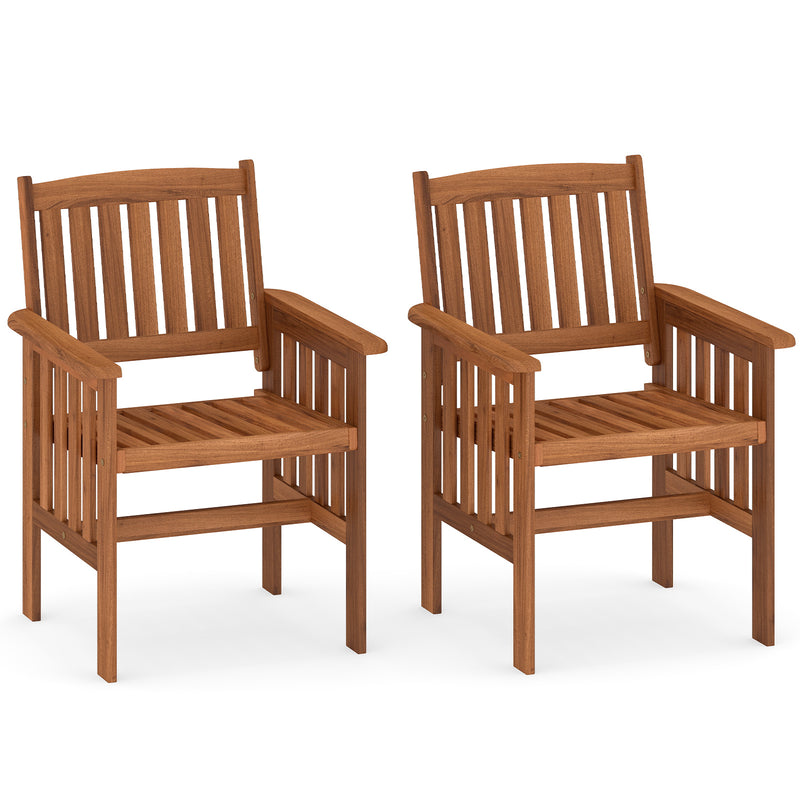 Costway - Patio Chairs Set of 2 Outdoor Solid Wood Chairs with Slatted Seat and Inclined Backrest